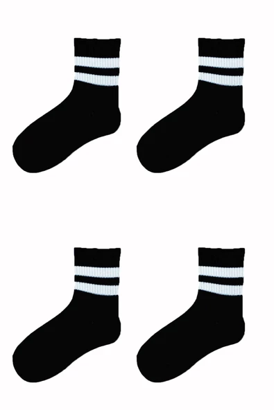 4lü Unisex Çizgili Kısa Çorap Pamuklu Tenis Ekonomik Spor - 3