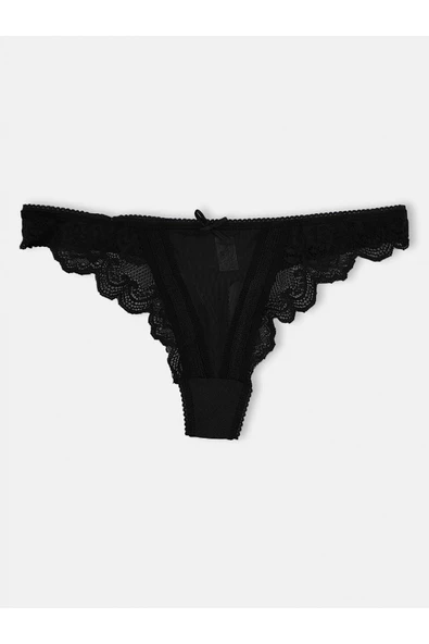Kadın Transparan Dantel Detaylı String Tanga Külot - 8