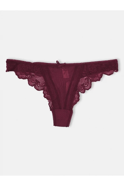 Kadın Transparan Dantel Detaylı String Tanga Külot - 7
