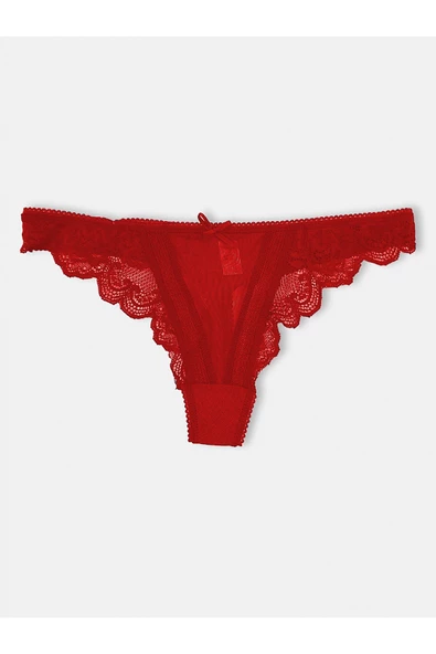 Kadın Transparan Dantel Detaylı String Tanga Külot - 6