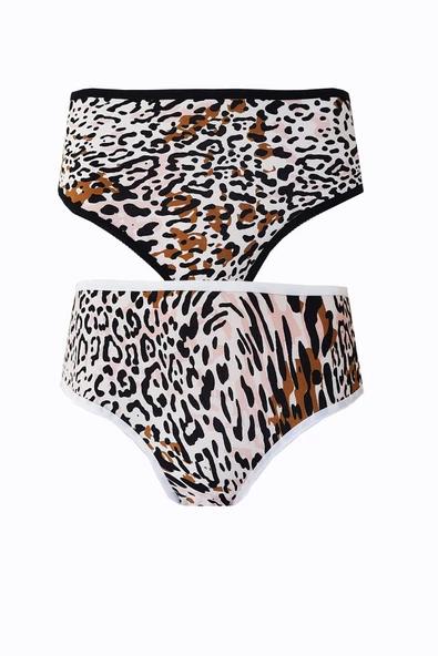 2li Kadın Leopar Bikini Yüksek Bel İnce Lastik Ekonomik - 4