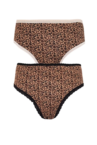 2li Kadın Leopar Bikini Yüksek Bel İnce Lastik Ekonomik