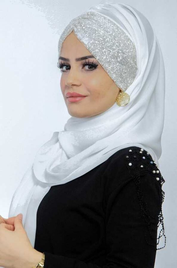 Kırık Beyaz Simli Abiye Şal - 3