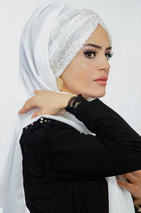 Kırık Beyaz Simli Abiye Şal - 2