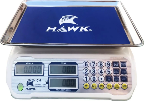 Hawk YS167 Sayım Yapma Özellikli Bakkal Manav Mutfak Tartısı 40 kg Kapasiteli Hassasiyetli Terazi Hawk