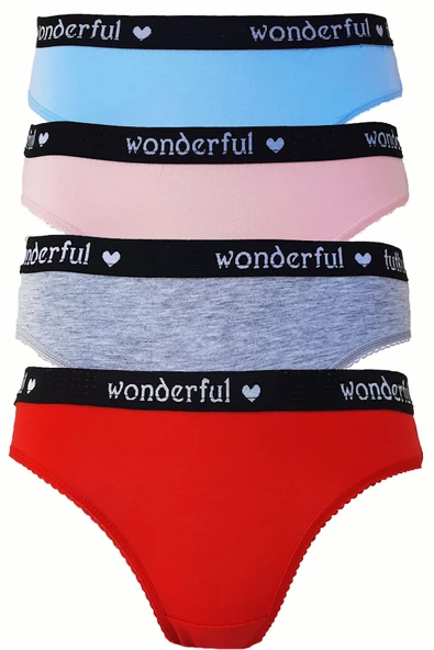 4lü Kadın Yazılı Pamuklu Bikini Külot Renkli Spor İç Çamaşırı - 3