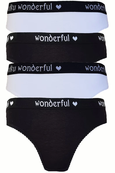 4lü Kadın Yazılı Pamuklu Bikini Külot Renkli Spor İç Çamaşırı - 4