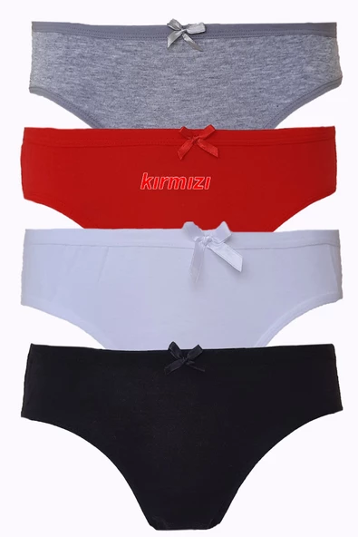 4lü Kadın Pamuklu Bikini Külot Renkli Fiyonklu İç Çamaşırı - 5