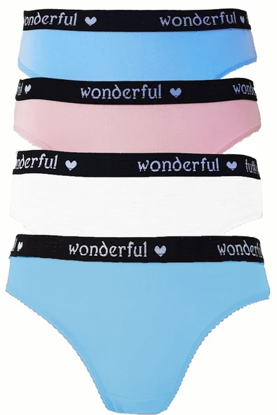 4lü Kadın Yazılı Pamuklu Bikini Külot Renkli Spor İç Çamaşırı - 5