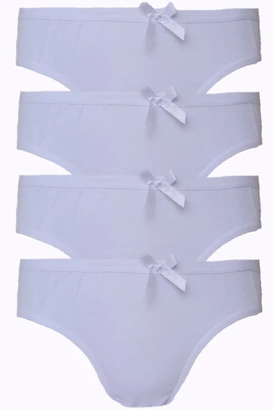 4lü Kadın Pamuklu Bikini Külot Renkli Fiyonklu İç Çamaşırı - 4