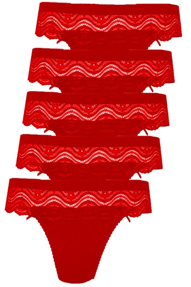 5li Kadın Dantelli Bikini Külot Pamuklu Arkası Düz Kaliteli FND - 5