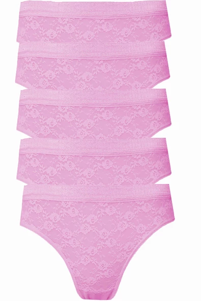 5li Kadın Dantelli Bikini Külot Pamuklu Arkası Düz - 9