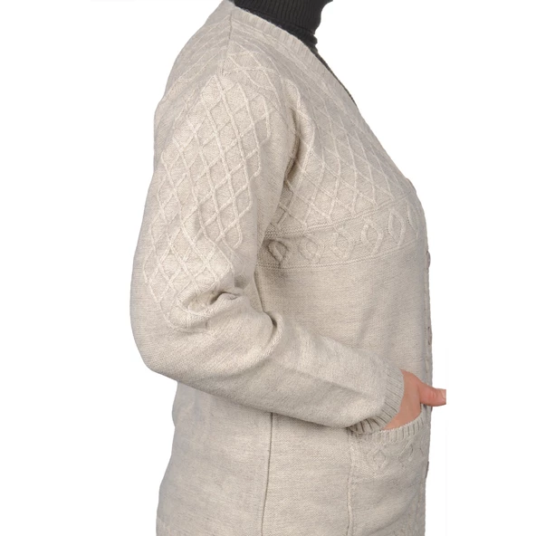 Büyük Beden Kadın Gri Düğmeli Kısa Hırka - 12