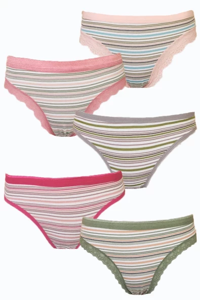 5li Kadın Paça Dantelli Desenli Bikini Külot Pamuklu Liza - 2