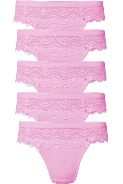 5li Kadın Dantelli Bikini Külot Pamuklu Arkası Düz Kaliteli FND - 6