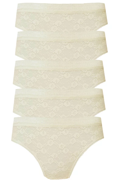 5li Kadın Dantelli Bikini Külot Pamuklu Arkası Düz - 2