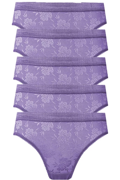 5li Kadın Dantelli Bikini Külot Pamuklu Arkası Düz - 5