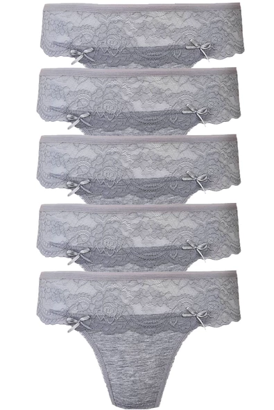 5li Kadın Dantelli Bikini Külot Pamuklu Arkası Düz Kaliteli FND - 4