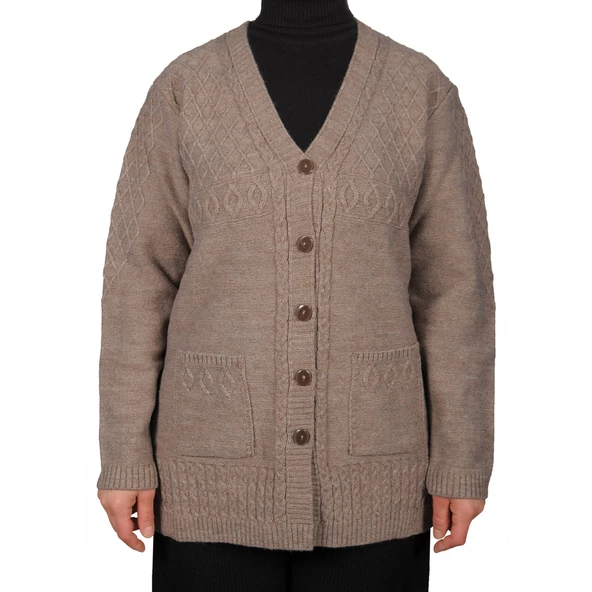 Büyük Beden Kadın Gri Düğmeli Kısa Hırka - 6