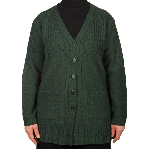 Büyük Beden Kadın Gri Düğmeli Kısa Hırka - 8