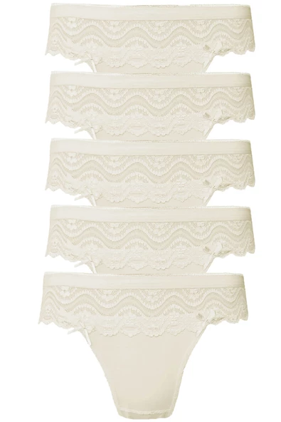 5li Kadın Dantelli Bikini Külot Pamuklu Arkası Düz Kaliteli FND - 8
