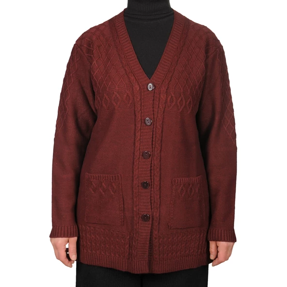 Büyük Beden Kadın Gri Düğmeli Kısa Hırka - 4