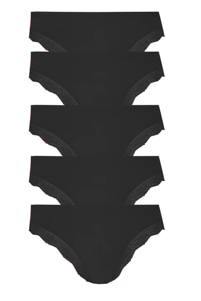 5li Kadın Pamuklu Paça Dantelli Bikini Külot İç Çamaşırı Işık - 6