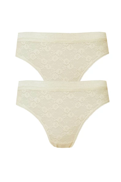 2li Kadın Önü Dantelli Bikini Parlak Lastik Ekonomik Yumuşak - 3