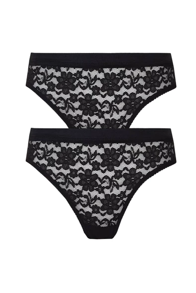 2li Kadın Önü Dantelli Bikini Parlak Lastik Ekonomik Yumuşak - 6