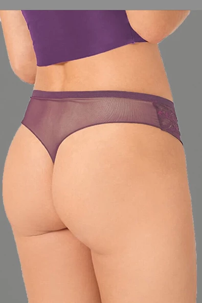 Kadın Dantel Detaylı Transparan Tanga String Külot - 7