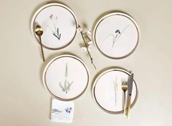 Porland Botanical Serisi 4Lü 21cm Düz Pasta Tabak Takımı Karma Desen - 2
