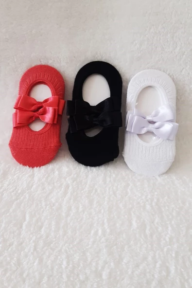 3lü Kız Bebek Fiyoklu Babet Çorap Pamuklu Çapraz Bantlı Esnek - 7