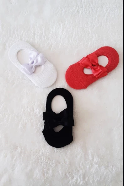 3lü Kız Bebek Fiyoklu Babet Çorap Pamuklu Çapraz Bantlı Esnek - 5
