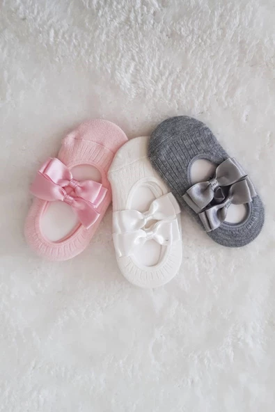 3lü Kız Bebek Fiyoklu Babet Çorap Pamuklu Çapraz Bantlı Esnek - 6