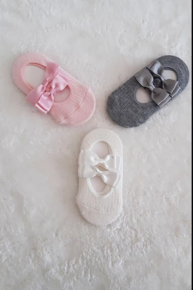 3lü Kız Bebek Fiyoklu Babet Çorap Pamuklu Çapraz Bantlı Esnek - 10