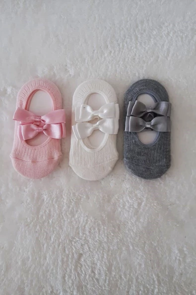 3lü Kız Bebek Fiyoklu Babet Çorap Pamuklu Çapraz Bantlı Esnek - 4