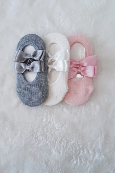 3lü Kız Bebek Fiyoklu Babet Çorap Pamuklu Çapraz Bantlı Esnek - 8