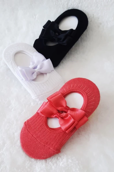 3lü Kız Bebek Fiyoklu Babet Çorap Pamuklu Çapraz Bantlı Esnek - 3