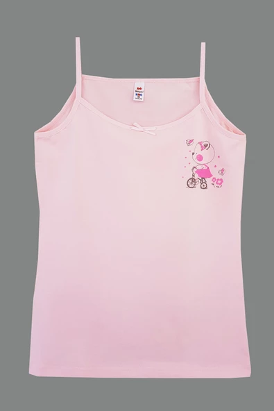 Tekkaplan Kız Çocuk İp Askılı Atlet Pamuklu Baskılı Fanila - 4