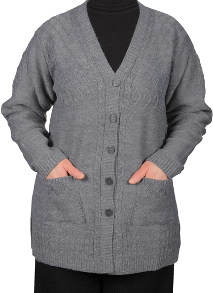 Kadın Antrasit Siyah Düğmeli Kısa Hırka - 5