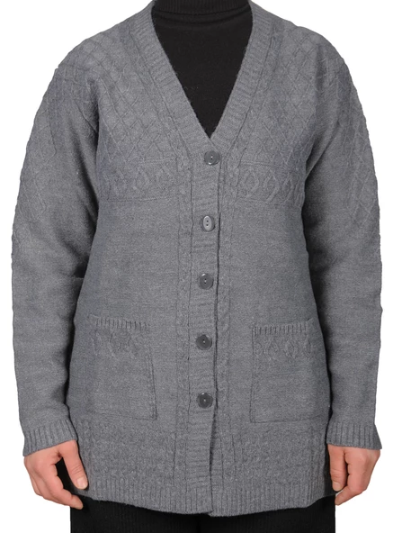 Kadın Antrasit Siyah Düğmeli Kısa Hırka - 6