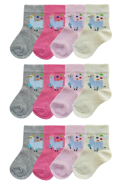 12li Kız Bebek Soket Çorap Renkli Desenli Ekonomik Çorap - 2