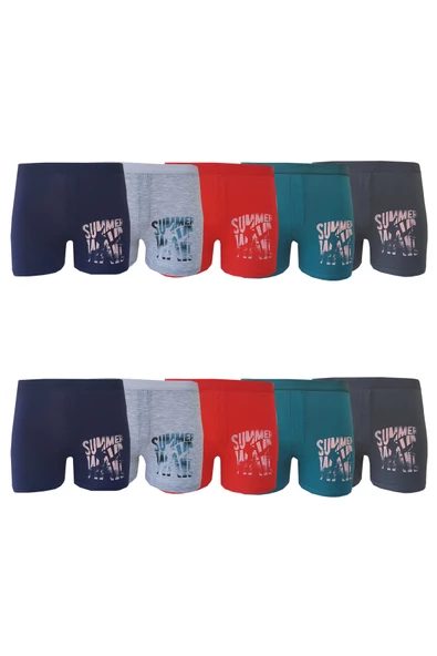 Koza Erkek Çocuk Renkli Desenli Baskılı Boxer Külot 10 lu Paket - 3