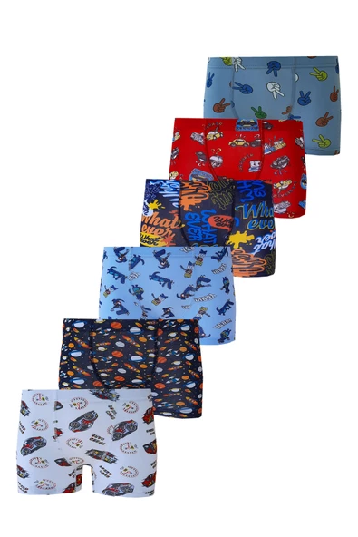 6lı Erkek Çocuk Renkli Desenli Baskılı Boxer Külot - 2