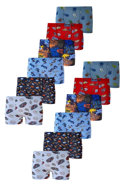 12li Erkek Çocuk Renkli Desenli Baskılı Boxer Külot - 2
