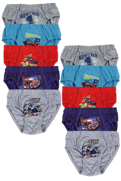 10lu Erkek Çocuk Slip Renkli Pamuklu Baskılı Külot KZ - 2