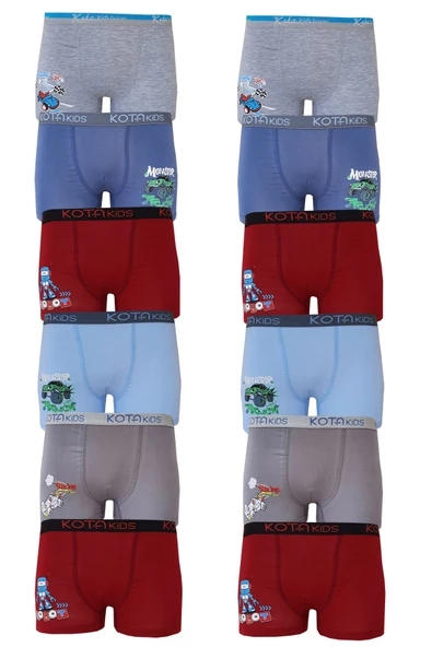 12li Erkek Çocuk Renkli  Baskılı Boxer Külot 1005 - 2