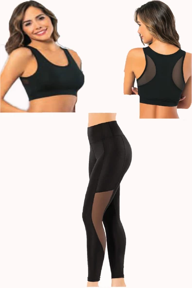 Kadın Sporcu Büstiyer Uzun Tayt Sırt Transparan Detaylı Dalgıç 05 - 2