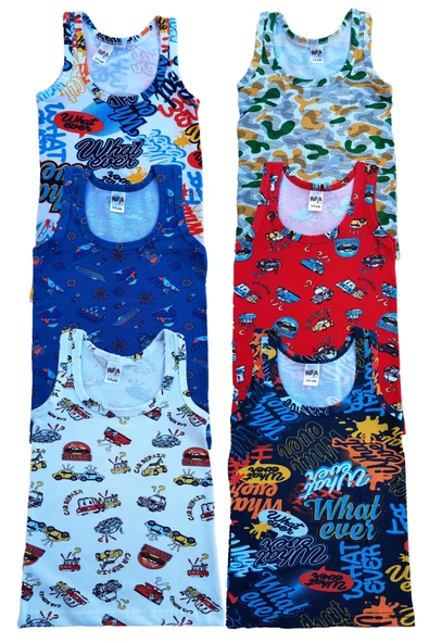 Kota 6lı Erkek Çocuk Pamuklu Askılı Desenli Atlet Fanila - 3