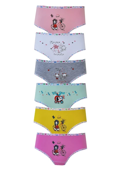 Tutku İç Giyim 6lı Kız Çocuk Baskılı Renkli Külot Likralı Slip - 3
